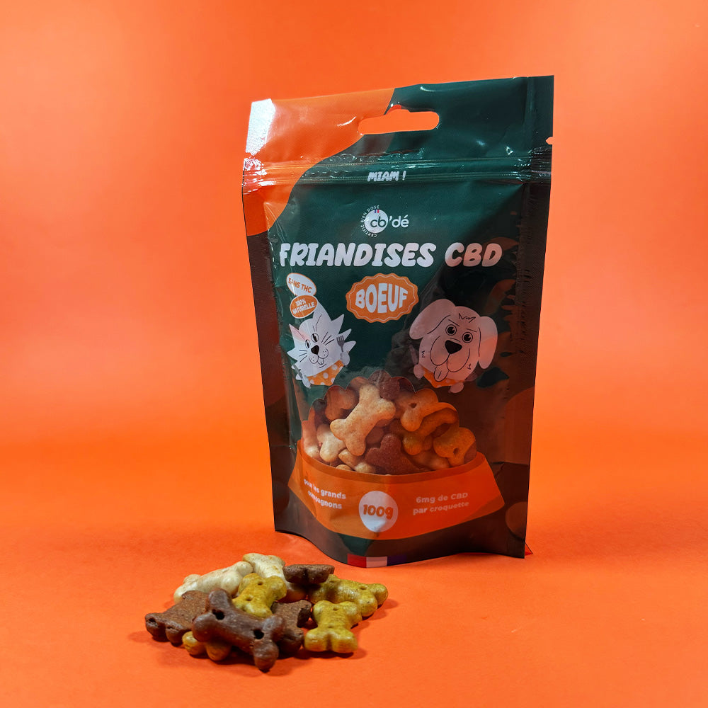 Photo du sachet de friandises au CBD goût bœuf