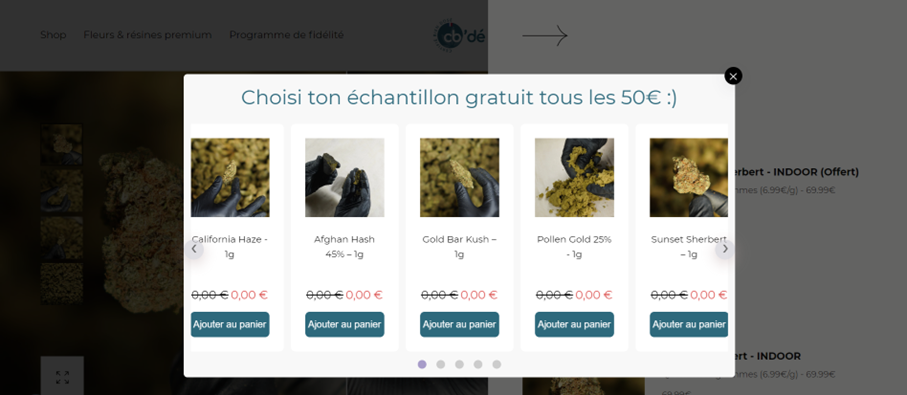 Un échantillon gratuit tous les 50€ d'achats